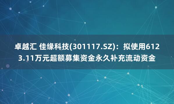 卓越汇 佳缘科技(301117.SZ)：拟使用6123.11万元超额募集资金永久补充流动资金